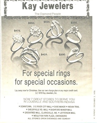 1978 KAY JEWELERS diamond ring vintage PRINT AD southern Indiana stores