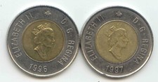 Canada 1996 1997 Toonie Canadian $2 Dollars Two Dollars 2 Coins