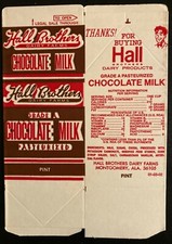 Collectible Halls Brothers Pint Chocolate Milk Carton-Montgomery, ALA. "NOS"