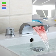 Bathroom LED Waterfall 2 Handle Faucet Bathtub Widespread Basin Sink Mixer Tap