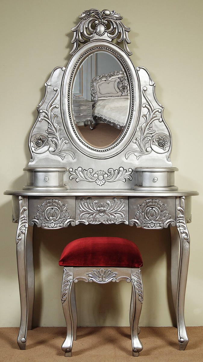 vintage silver dressing table Mirrored Dressing Table Mirror Stool Set , Antique Venetian Style