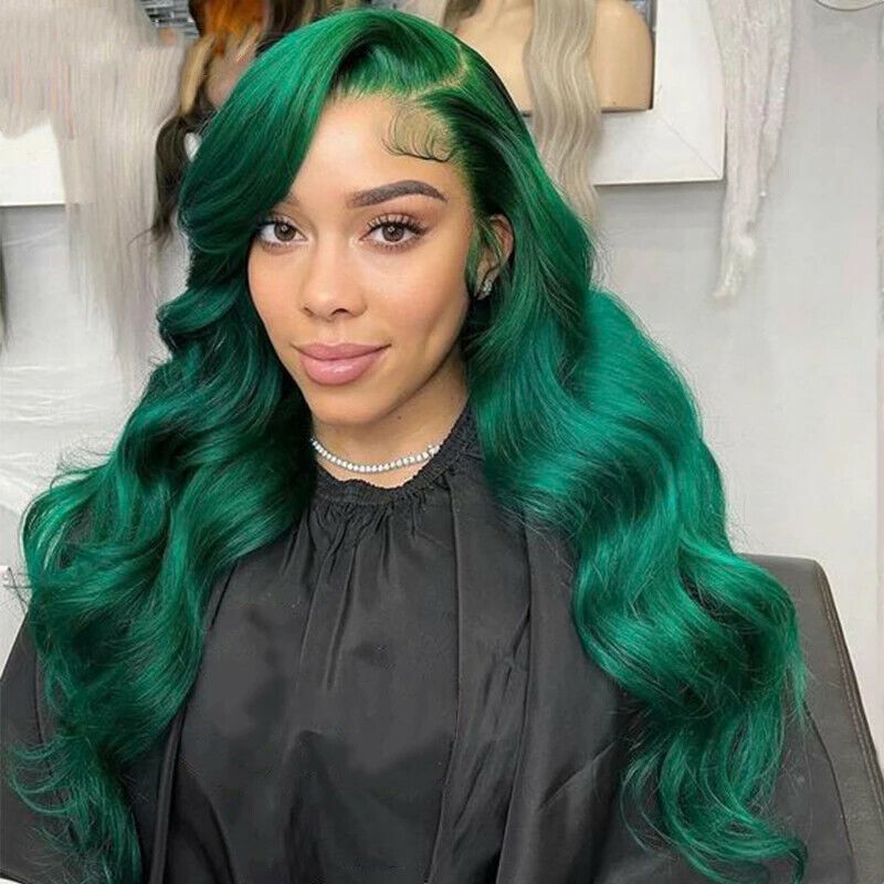 Long Body Wave Wigs Green Ombre Dark Roots Synthetic Hair Wig Party Cosplay  Heat | eBay