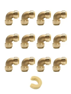 EFIELD-HOGER EFIELD 12 PCS 1/2" PUSH FIT ELBOW BRASS FITTINGS WITH CLIP, LEAD FREE