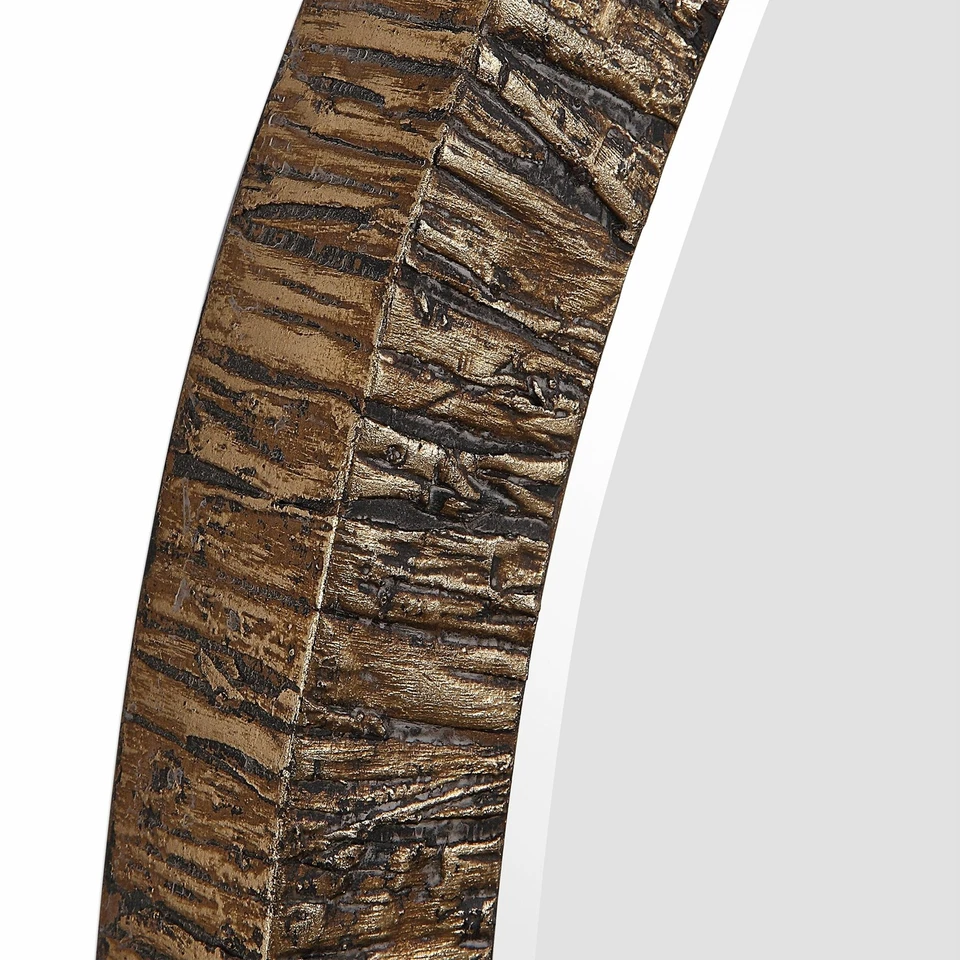 Espelho redondo Uttermost 09459 Wayde folha de ouro metálico moldura de madeira maciça casca de árvore - Imagem 4 de 4