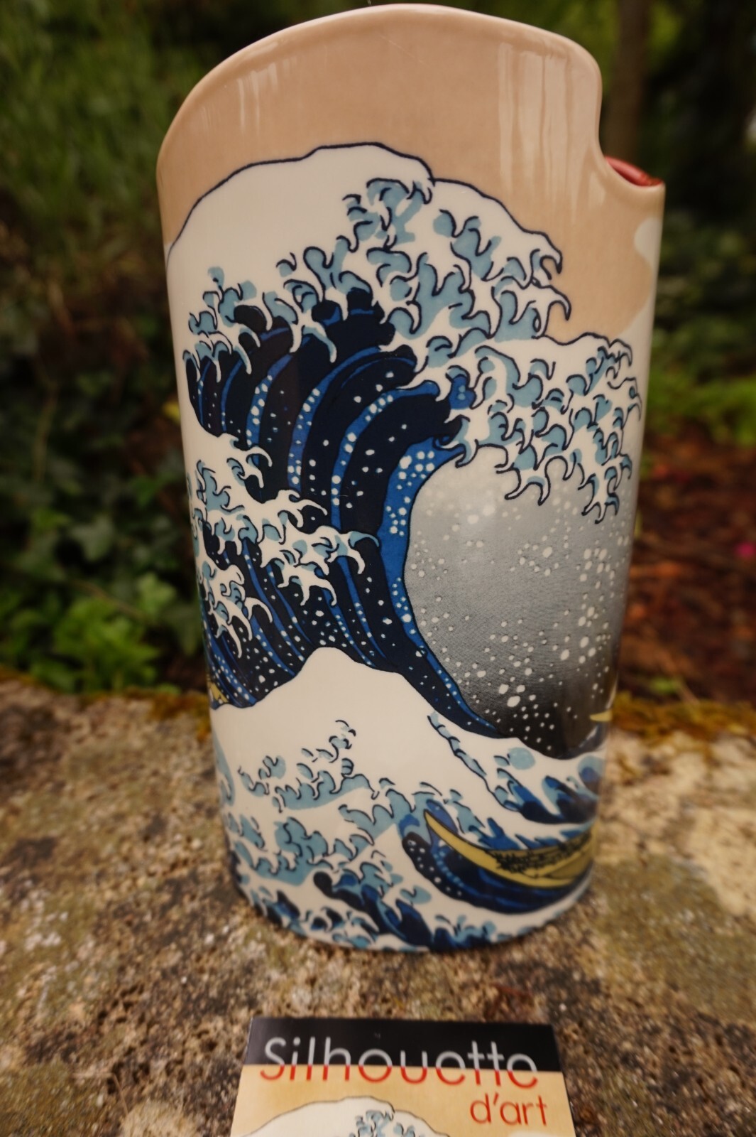 Vase Silhouette d'Art Kanagawa Hokusai La Vague en céramique blanche de 22 cm, modèle SDA39