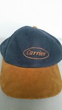 Carrier Logo Vintage Blue Ball Cap Hat Brown Suede Leather Bill OSFM USA Made