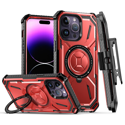 For iPhone 15 14 13 12 Pro Max Heavy Duty Case Mag Safe Magnetic Cover/Belt Clip