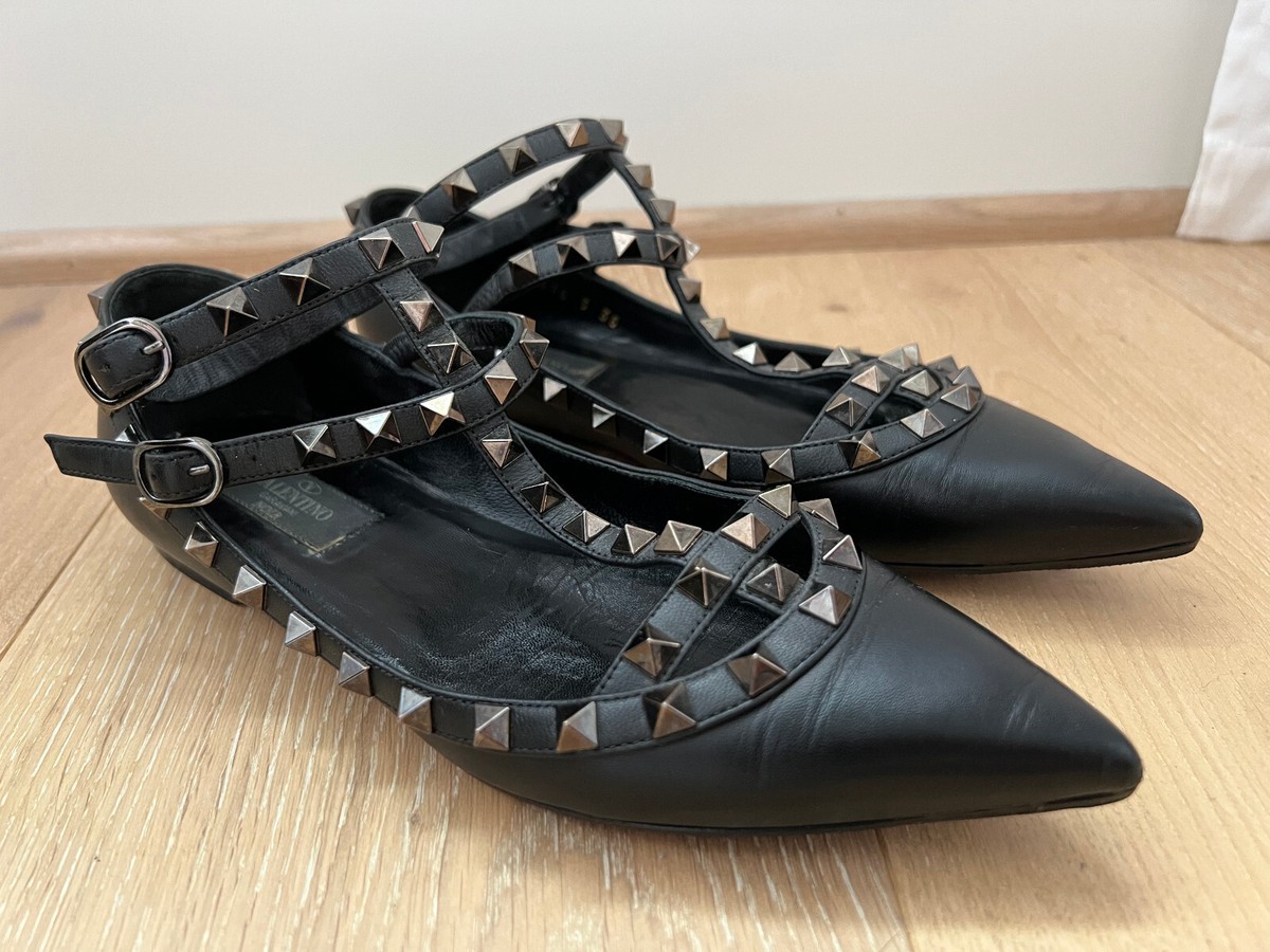 Valentino Garavani Rockstuds Black Caged Leather Ballerina Valentino Garavani Rockstuds Black Caged Leather Ballerina