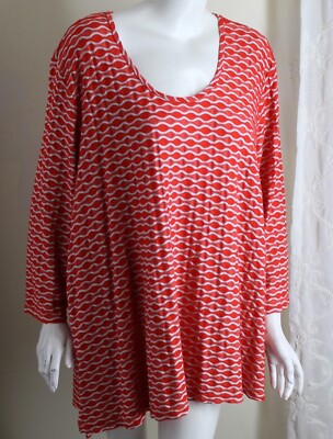 Tianello Sz 2X Coral Orange Pink Beige Crinkle Stretch Cool Tunic Shirt Top