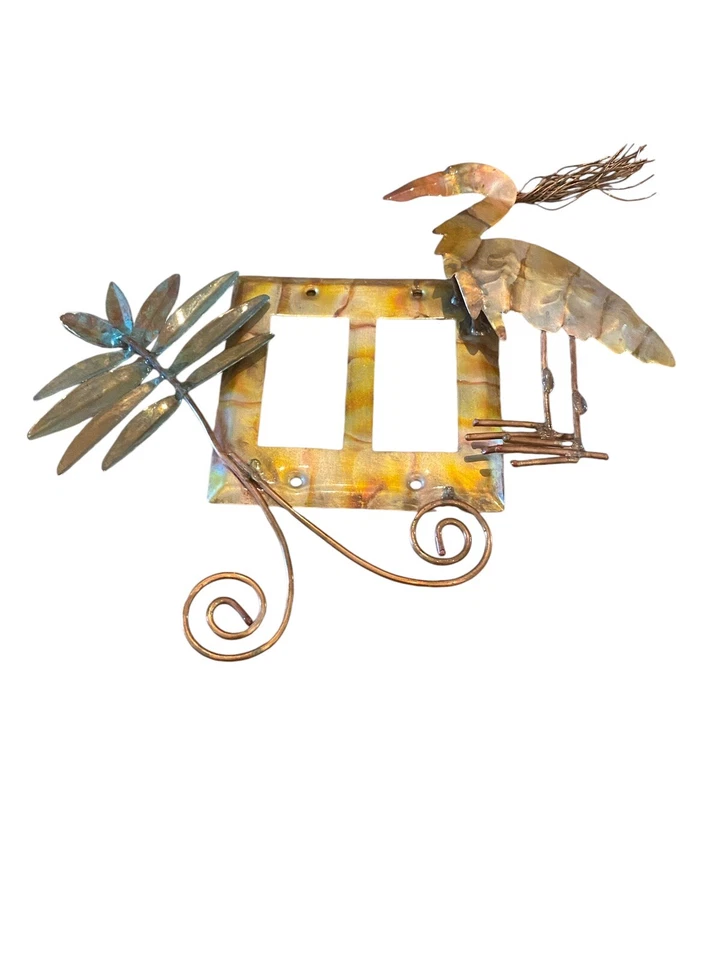 Juego de 2 cubiertas de salida de interruptor de luz de pájaro placa de pared turquesa cobre metal Foto 2 de 3