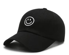 Image of Smiley face Embroidered Baseball Cap Happy BLACK Unisex Rave Party Hat NEW