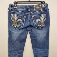 Miss Me Jeans Women's Size 26 Skinny Medium Wash Denim Fleur De Lis Pocket