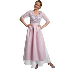Damen Maxi Dirndl Trachtenkleid Kleid lang Schürze Oktoberfest Volksfest Rosa