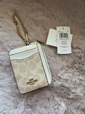 NWT Coach Zip Card Case In Signature Canvas Sand Chalk CW883 | eBay