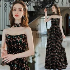 Gorgeous Black Glitter Diamante Off Shoulder Long Gown Cocktail Evening Dresses