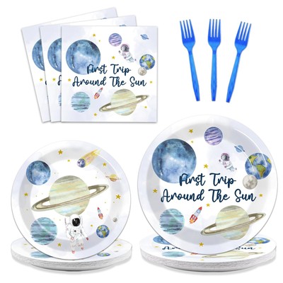 96 PCS First Trip Around The Sun Birthday Party Decorations Outer Space Theme...
