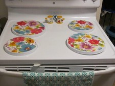 NEW HANDCRAFTED PIONEER WOMAN BREEZY BLOSSOM LAMINATE STOVE BURNER COVERS