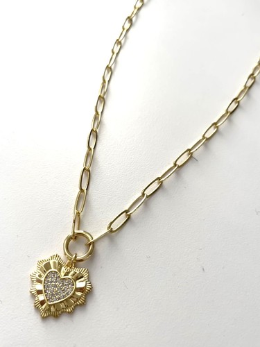 Dije corazón radial clip cadena collar clic dije soporte oro 18k - Imagen 3 de 7
