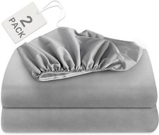 Twin Size Bedding Fitted Sheet for Kids 2 Pack Deep Pocket up to 14" Gray