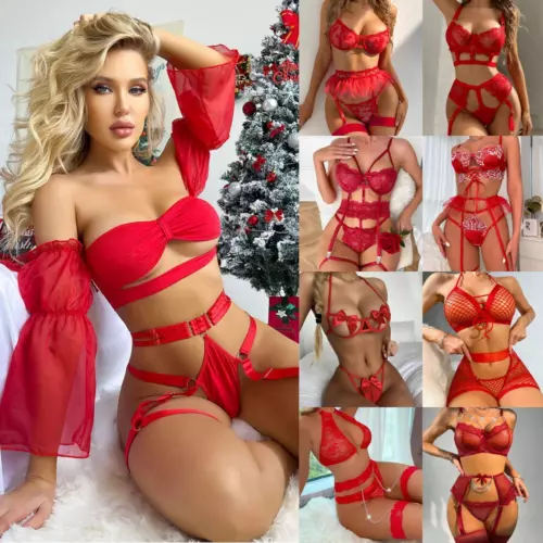 Rot Sexy Unterwäsche Spitze Negligee Babydoll Teddy Dessous BH Tanga Set Geschenk - Bild 2 von 84