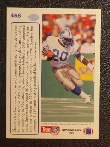 Barry Sanders 1991 cubierta superior #458 Detroit Lions color: blanco - Imagen 2 de 2