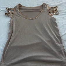BOUTIQUE Gold Tan Strappy Women's Tan Work Tank Small Casual T Shirt Blouses