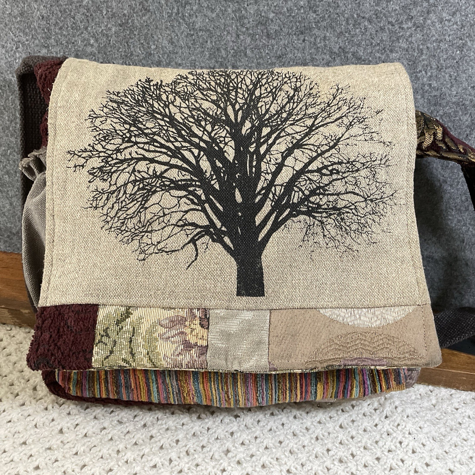 Handmade Patchwork Tree Material Flap Crossbody S… - image 1
