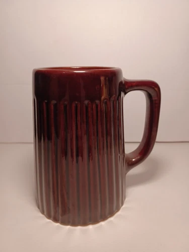 Vintage USA Pottery Brown  Barrel Mug Beer Stein Large 5” Tall