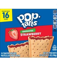🔵 New Kellogg’s Pop Tarts UNFROSTED STRAWBERRY Fruit Pastries Box (16ct)