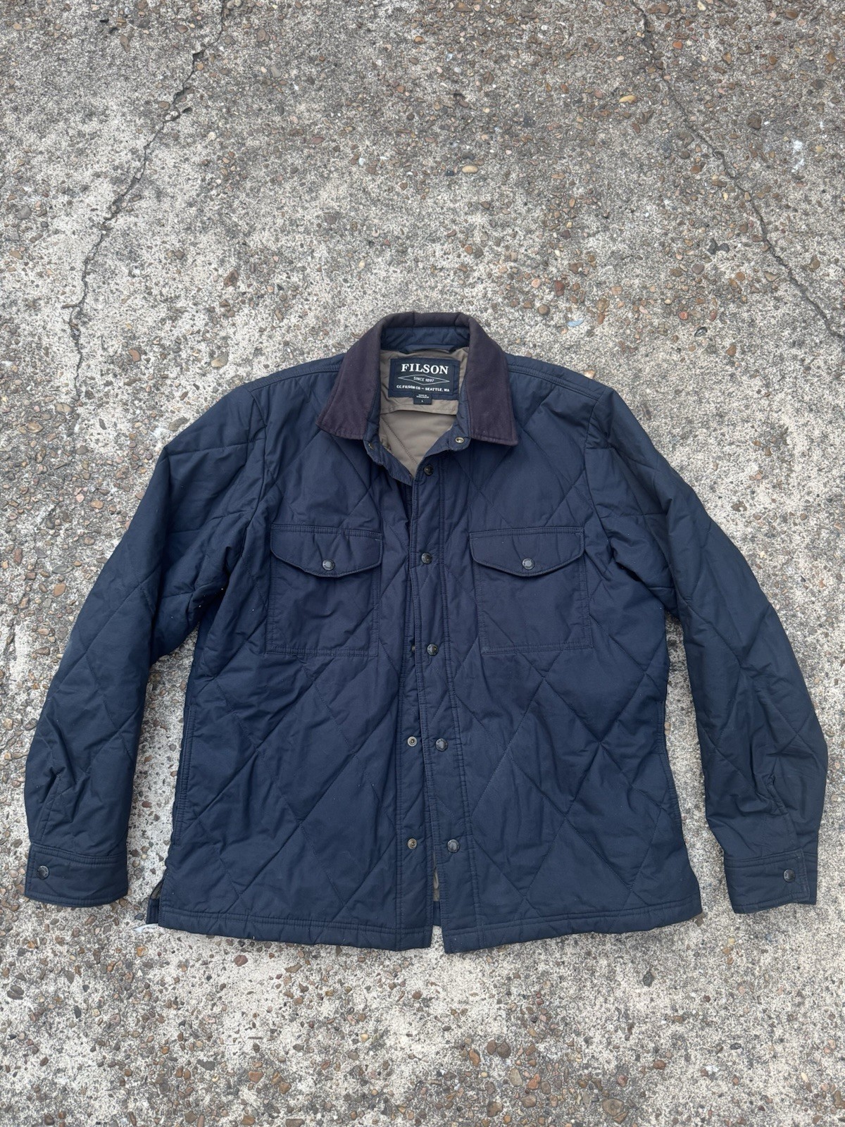 Filson Hyder Quilted Jac-Shirt Faded Navy Jacket Polartec Men's Size Large