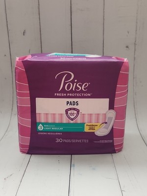 Poise Incontinence Pads, 3 Drop Light Absorbency, Regular Length, 30 Pads 