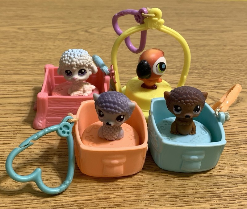 4 Littlest Pet Shop 2006 Happy Meal Toys: 2 Hedgehog, Lamb, Parrot