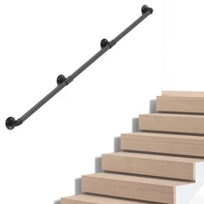 Industrial Pipe Stair Handrail, Wall-Mounted Metal Hand Rail for Indoor  Outd...
