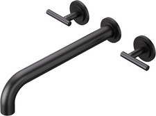 Wall Mount Tub Filler: Matte Black Tub Faucet High Flow Two Handles Solid Brass,