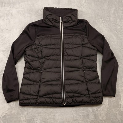 Everlast Jacket Womens XL Black Quilted Puffer Softshell Full Zip Thumbholes