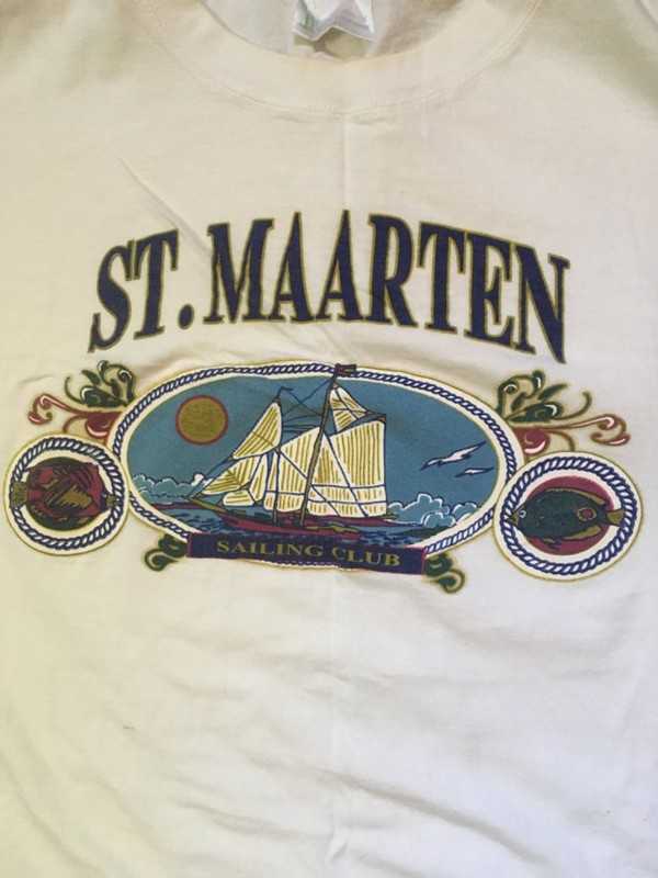 Vintage 90s St. Maarten Sailing Club Unisex Souvenir T Shirt XXL White Cotton