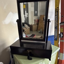 Black Vanity Table with Rectangular Mirror, Freestanding, 1 Drawer Bedroom