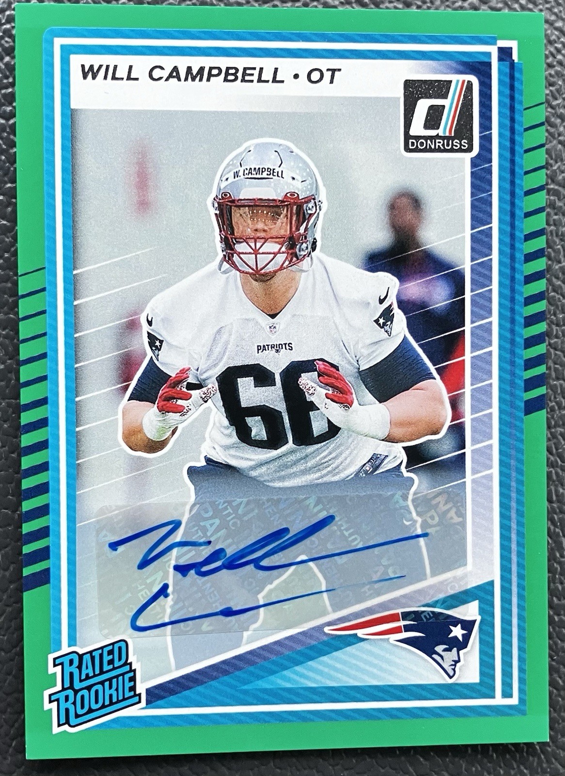 Will Campbell 2025 Donruss Green Auto Rated Rookie New England Patriots #345