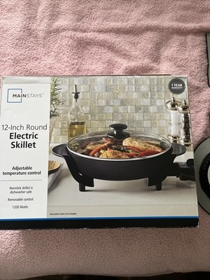 NIB Mainstay 12 Inch Round Electric Skillet With Adjustable Temp. Control