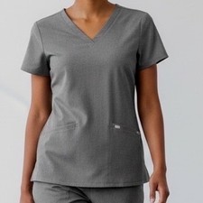 FIGS Technical Collection Casma Three-Pocket Scrub Top Heather Graphite Gray M
