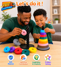 Montessori Rainbow Stacking Toy Toddler Learning Rings Fine Motor Skills