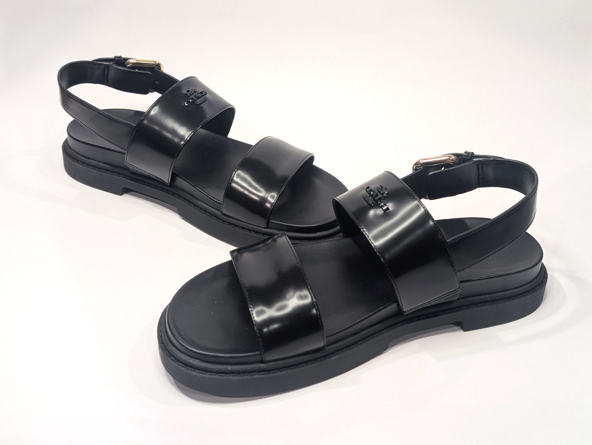 Coach Lookup Two Band Black Leather Women's Sandals - Assorted