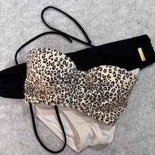 VICTORIA S SECRET 2 Pc Bikini Leopard Print Top 32C Gold Bar Bottom Size Small