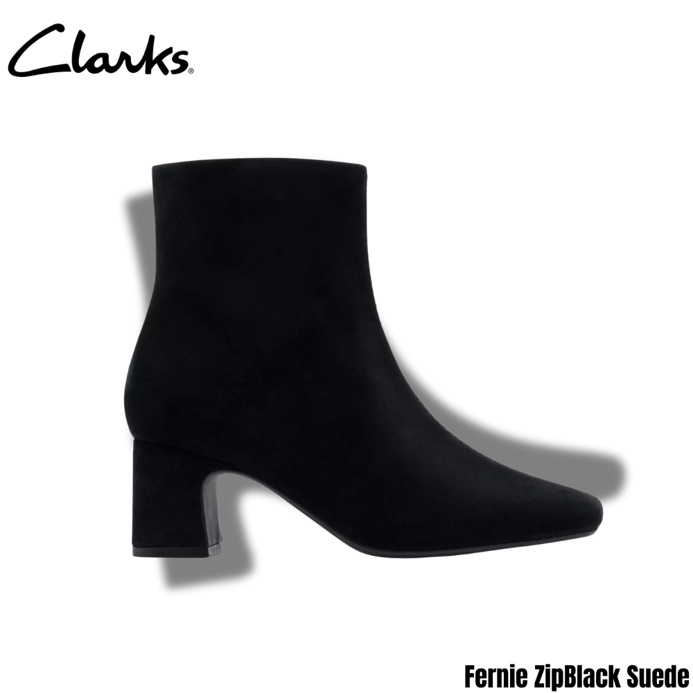 Clarks Womens Fernie Zip Black Suede Ankle Boots Size 6 UK
