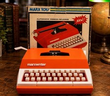 Vintage Marxwriter Toy Typewriter Marx Toys Orange w/ Original Box Works 1970 s
