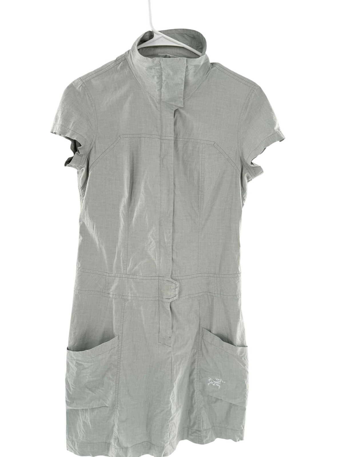 Arc'teryx Blasa Dress Womens 4 Sage Green/Gray Short Sleeve Zip Pockets Trail thumbnail 4
