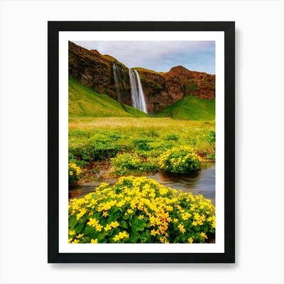 Wasserfall in Island 3 Kunstdruck gerahmt Wandbild Poster Leinwanddruck Bild