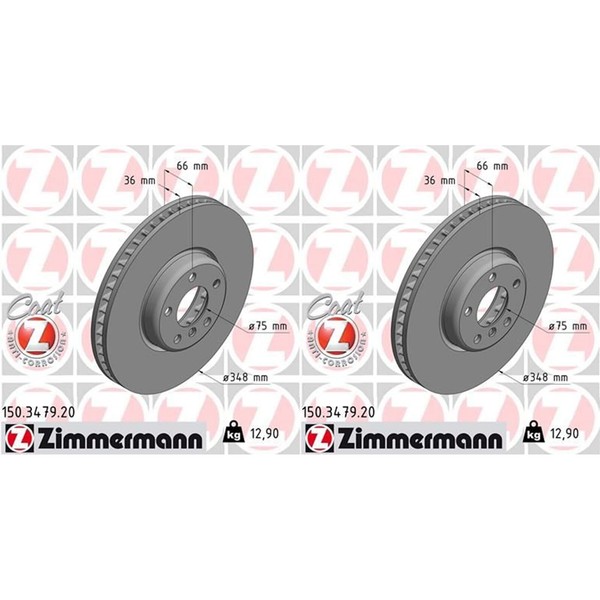 2X Zimmermann Coat Z 348Mm Bremsscheiben Vorne Passend FüR BMW 5 6 7 | 150.3479.-image