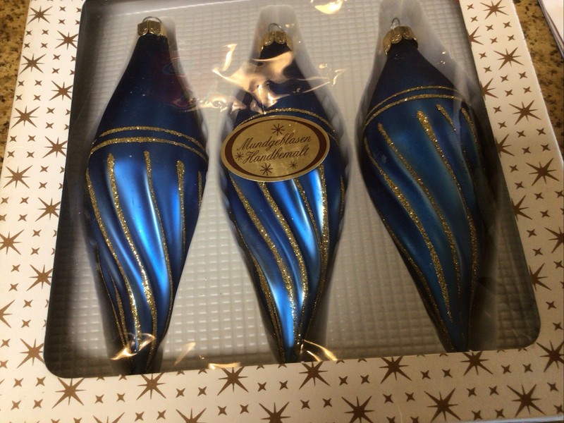 Vintage Glass Christmas Ornament made in Poland. Set of Three-Mundgeblasen