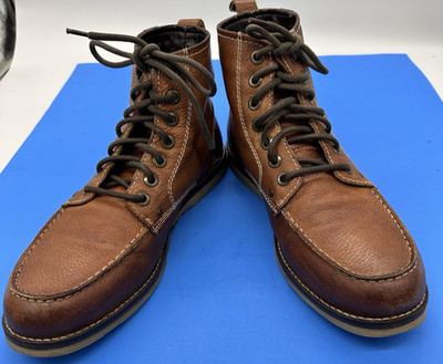 CREVO Trilby Mens Buck Moc Toe Lace Up Boots Caramel Brown Leather Sz 10.5